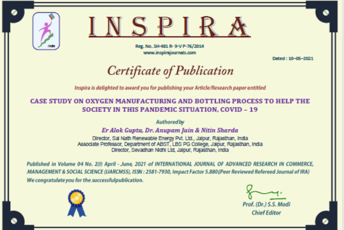 Case Study On Oxygen Manufacturing And Bottling Process To Help The Society In This Pandemic Situation, COVID – 19